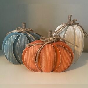 Set of Three Decorative Wooden Pumpkin Set